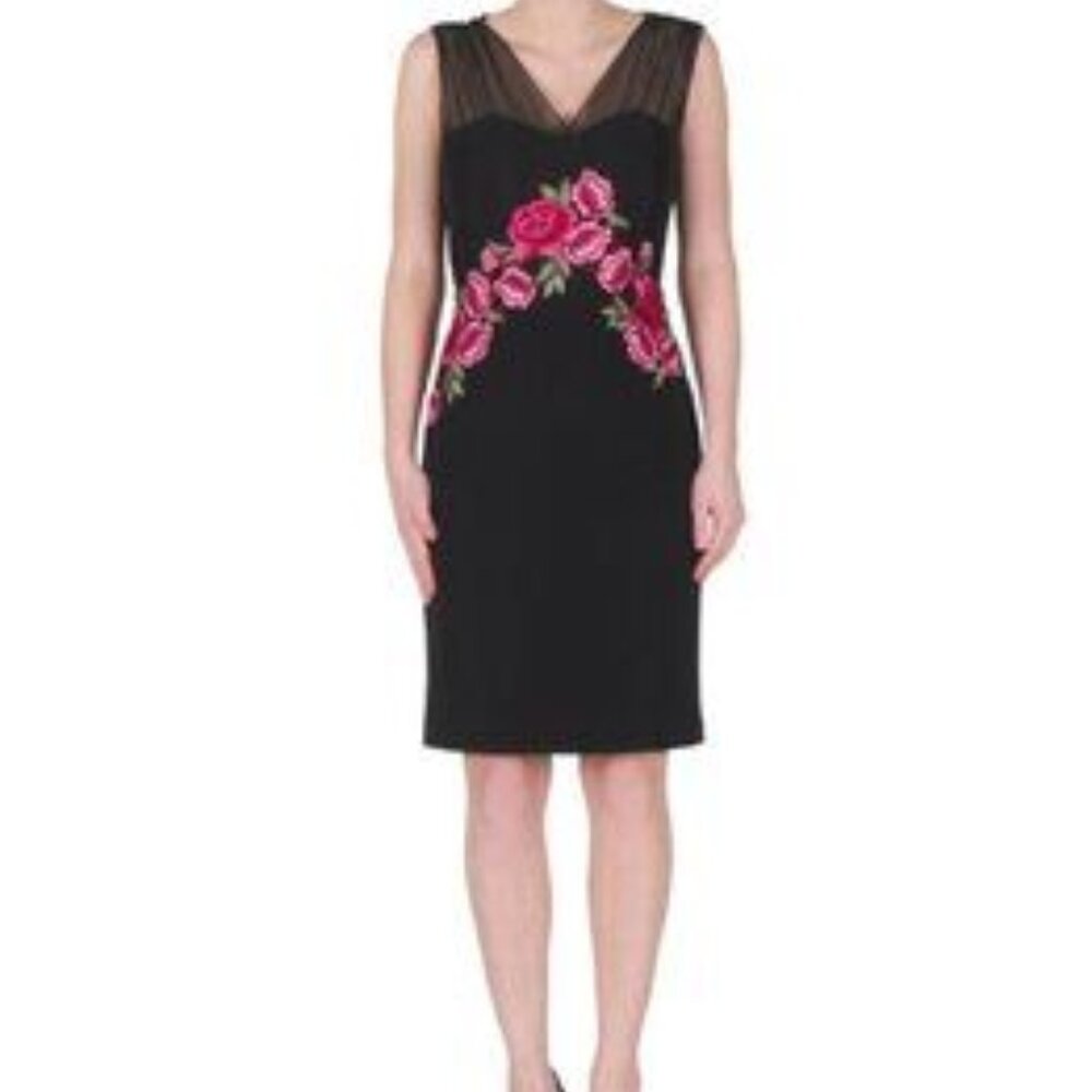 JOSEPH RIBKOFF Vintage Black/Pink Floral Embroidery Dress (2)